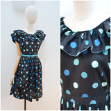 1950s Polka dot Jonathan Logan cotton summer dress with ruffle collar - Small Medium