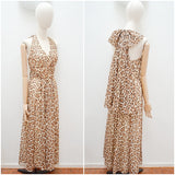 RESERVED 1970s Leopard print bow neck maxi dress - XS S