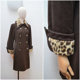 1970s Leopard print Mark Russell brown wool coat - Small Medium