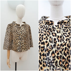1960s Leopard print velvet funnel neck jacket - Medium Large