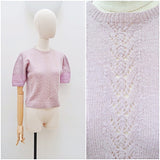 1950s Lavender purple handknitted short sleeved sweater top - Medium Large