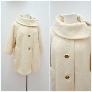 1960s Cream Lilli Ann mohair roll neck coat - Small Medium Large
