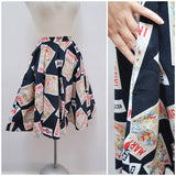 1950s Novelty Martini print black cotton full skirt - Petite extra x small