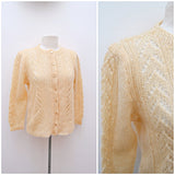 1960s Pastel peach wool openwork knit cardigan - Medium