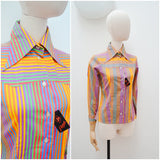 1970s Dagger collar stripe cotton deadstock blouse - Extra small