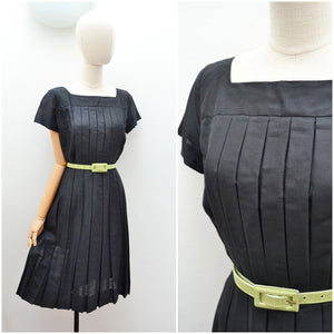 Early 1960s Black Hope Reed pleated day dress - Small