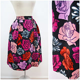 1950s 60s Digby Morton rose print velvet pleated skirt - Small