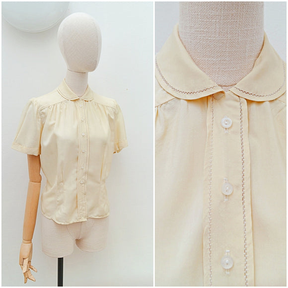 1950s Cream silk St Michael blouse - Medium Large