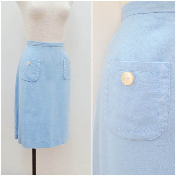 1960s Blue rayon/cotton mix St Michael day skirt - Extra large
