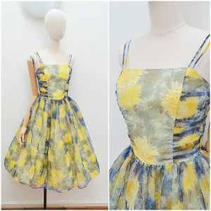 1950s Explosive florals printed party dress - Extra small