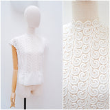 1940s White embroidered lace front rayon blouse - Medium