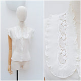 1950s Sheer white nylon lace evening blouse - Medium